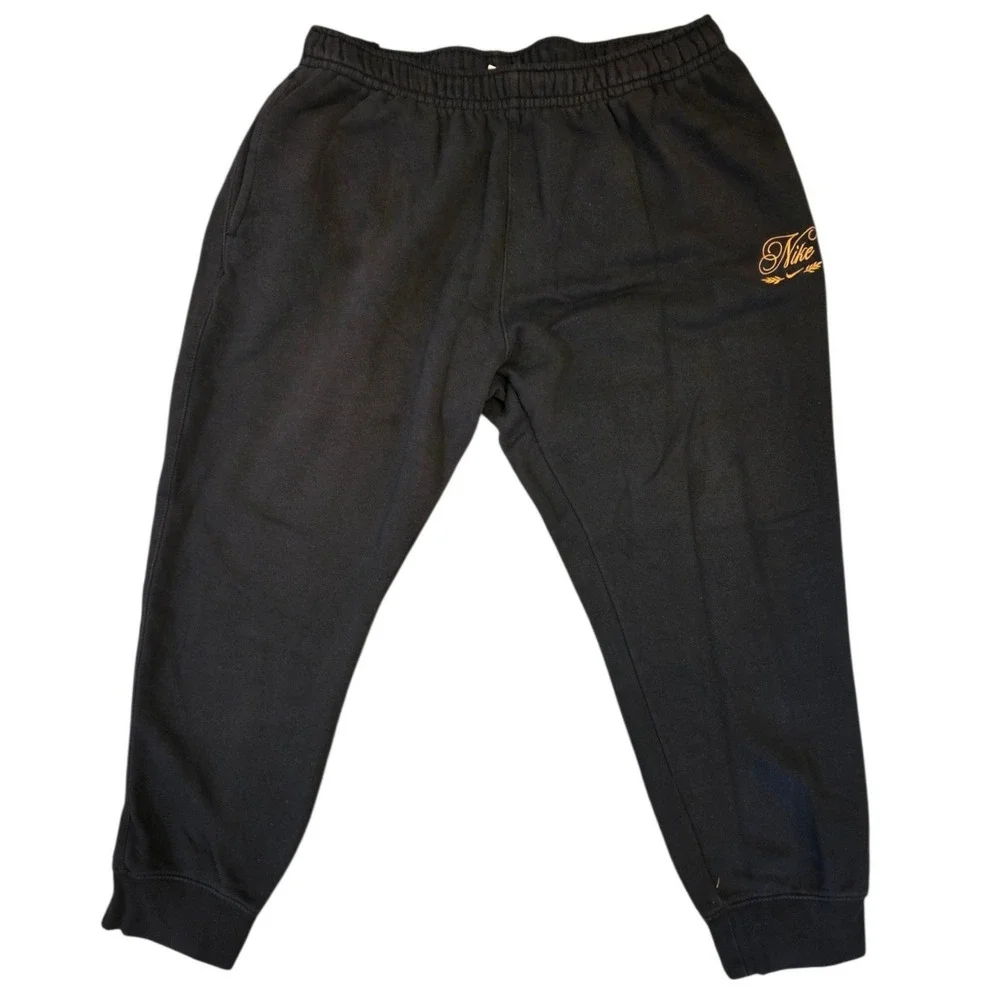 Nike Mens XXL Black Fleece Joggers Gold Script Logo Embroidery Sweatpants